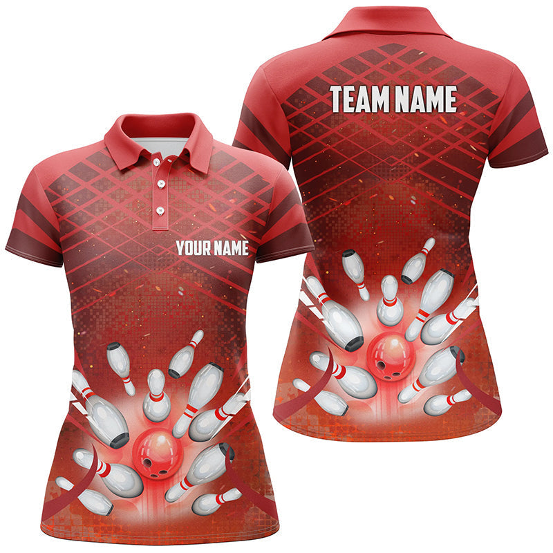 Women's Red Bowling Polo Shirt - Custom Team Jersey N7081