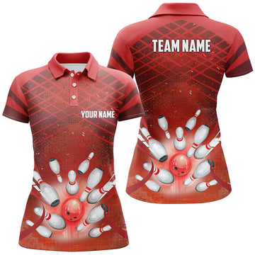 Women's Red Bowling Polo Shirt - Custom Team Jersey N7081