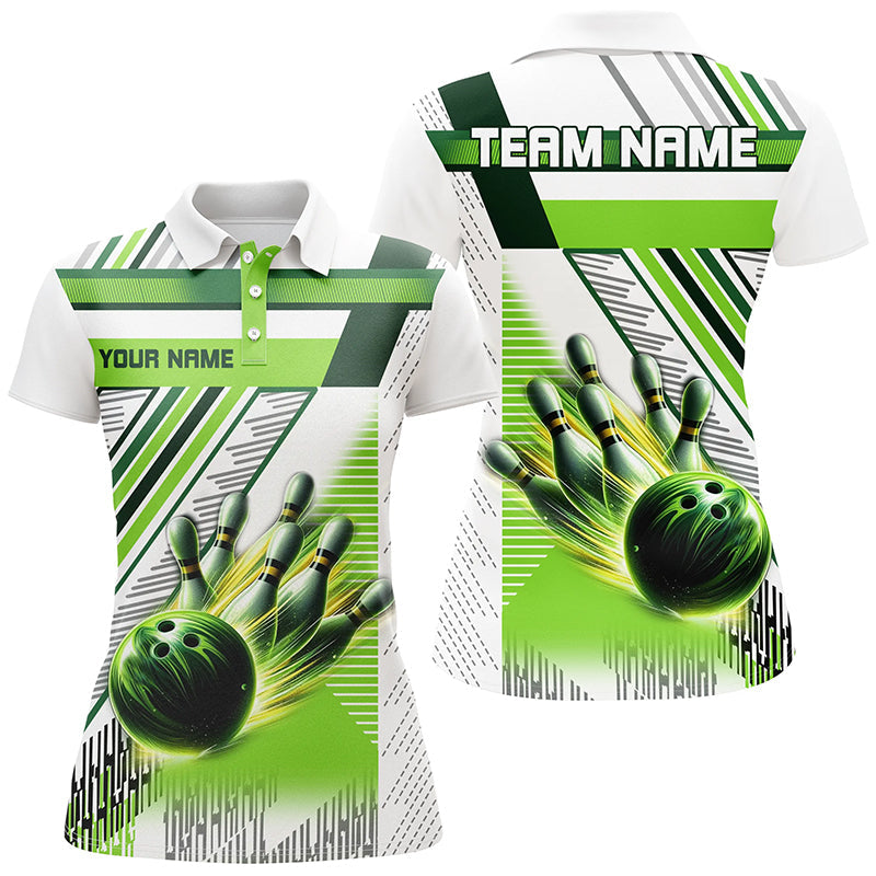 Women's Green & White Bowling Shirts - Custom Team Jerseys N7539