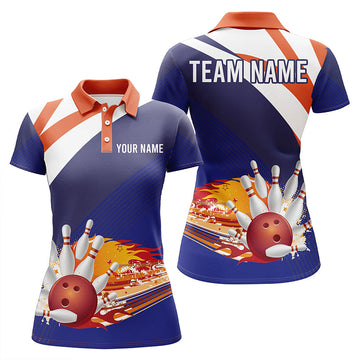 Women's Blue & Orange Polo Bowling Shirt - Custom Name N5830