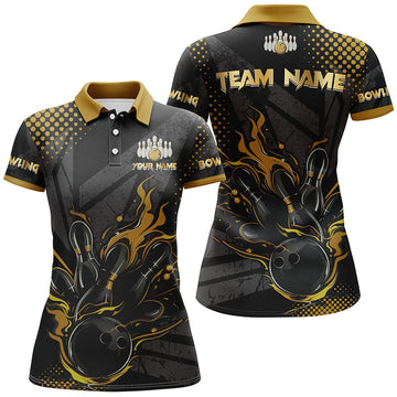 Personalised Black & Gold Bowling Polo, Women's 1/4 Zip Team Jersey N8358