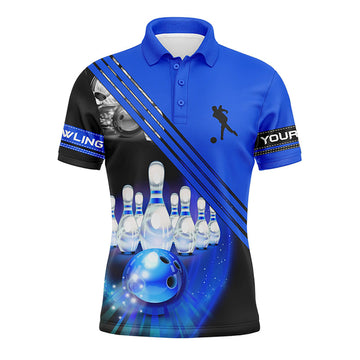 Men's Custom Blue Bowling Team Shirt N4452