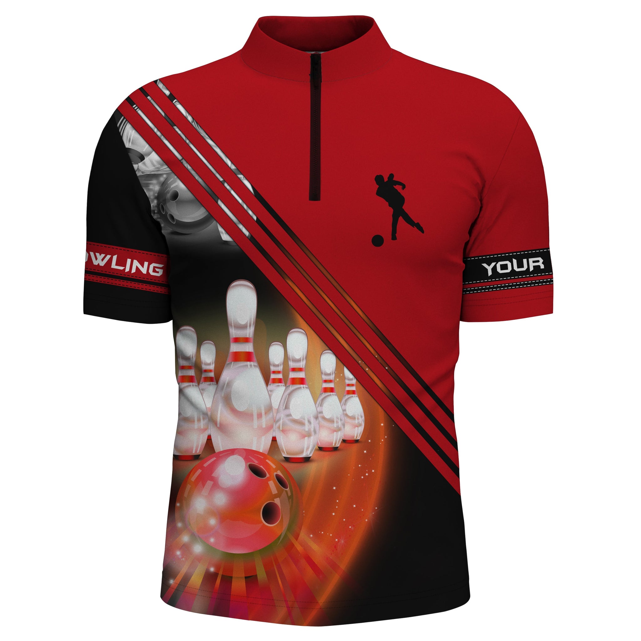Men's Red Bowling Quarter Zip Team Shirt N4452