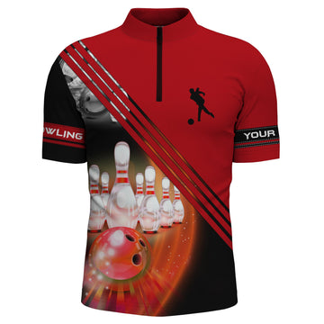 Men's Red Bowling Quarter Zip Team Shirt N4452