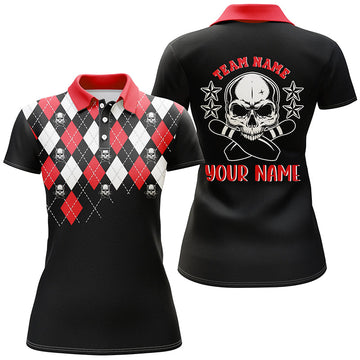 Women's Custom Black & Red Argyle Bowling Polo Shirt N6916