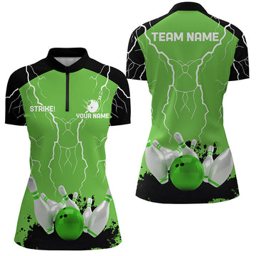 Women's Bowling Quarter Zip Jersey - Green Lightning Storm Team N7083
