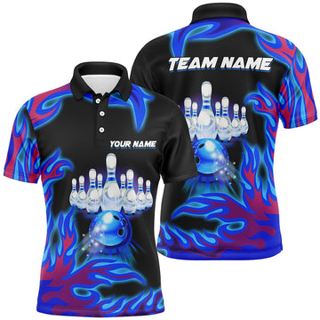 Personalised Blue Flame Men's Bowling Polo Shirts N7371