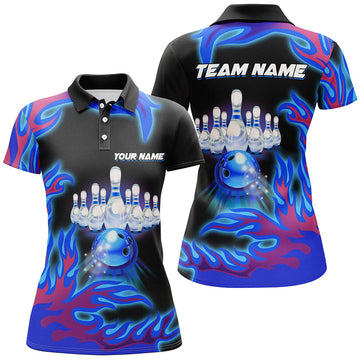 Women's Blue Flame Bowling Team Polo Shirts N7371
