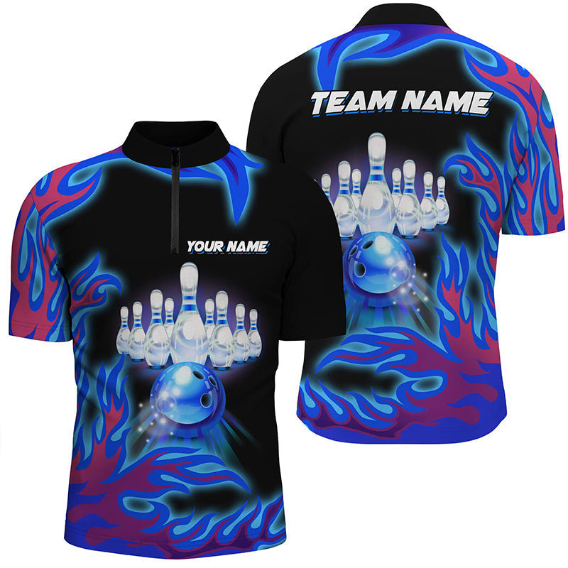 Men's Blue Flame Bowling Quarter Zip Jerseys N7371