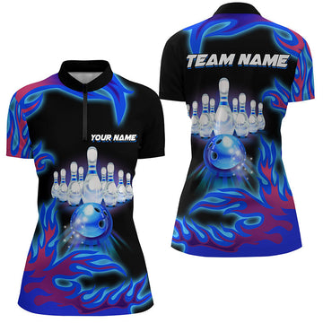 Women's Blue Flame Bowling Team Quarter Zip Jersey N7371