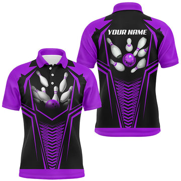 Men's Purple & Black Bowling Polo, Quarter Zip N8136