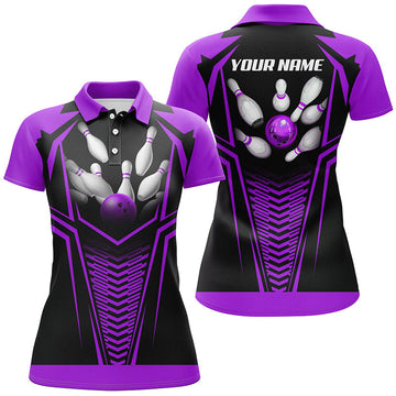 Women's Purple & Black Bowling Polo, Quarter Zip N8136