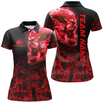 Women's Black & Red Flame Skull Camo Bowling Shirt N8372