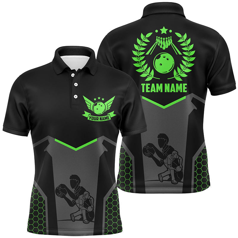 Black Retro Bowling Jersey for Men - Custom Team Shirt | Green N7550