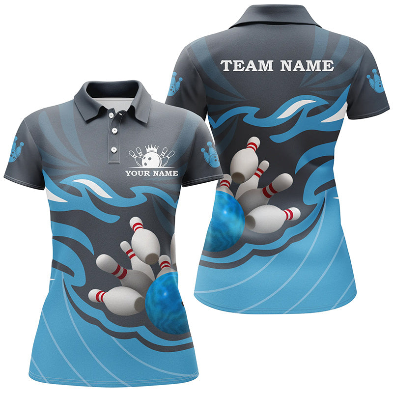 Women's Blue Bowling Polo Shirt - Custom Team Jersey N6266