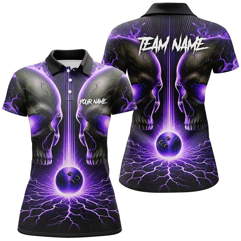 Women's Purple Flame Skull Bowling Shirts N8373