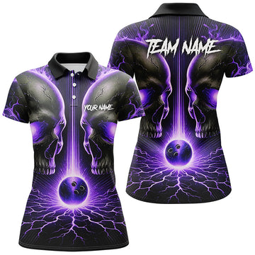 Women's Purple Flame Skull Bowling Shirts N8373