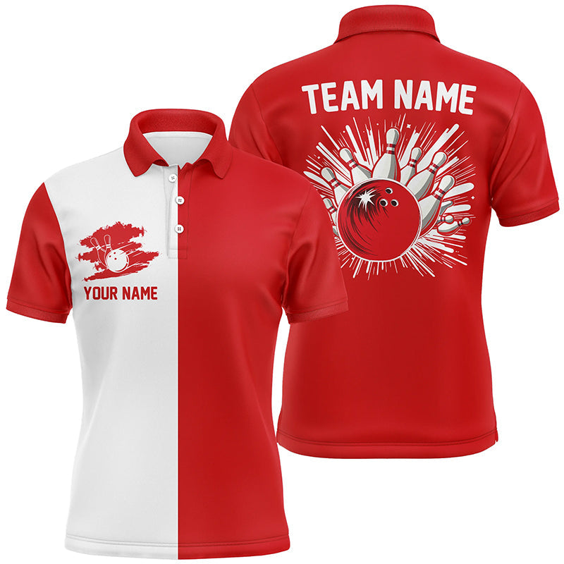 Men's Custom Red & White Retro Bowling Shirts N7560