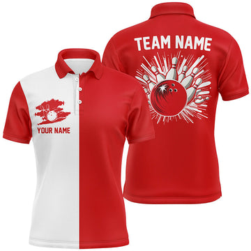 Men's Custom Red & White Retro Bowling Shirts N7560