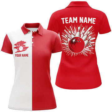 Red & White Retro Bowling Shirts for Women - Custom Team Jerseys N7560
