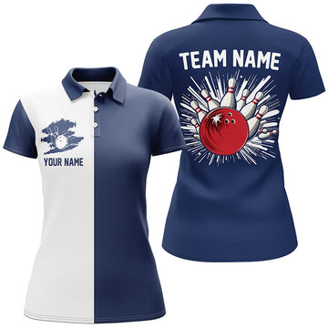 Navy & White Retro Bowling Shirts for Women - Custom Team Jerseys N7561