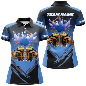 Women's Custom Black and Blue Bowling Polo, 1/4 Zip N8159