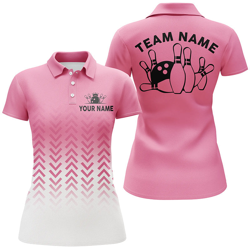 Pink Retro Bowling Polo Shirt for Women N6938