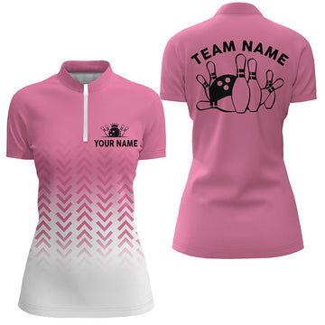 Women's Pink Retro Bowling Quarter Zip Shirt N6938