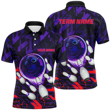 Men's Purple & Red Abstract Bowling Polo Shirt - Custom Team Jersey N7101