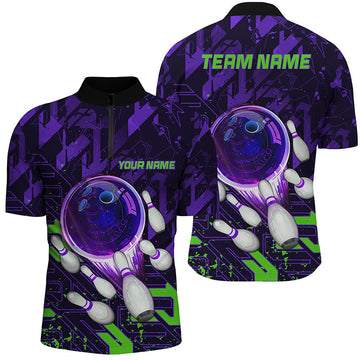 Men's Purple & Green Abstract Bowling Quarter Zip Jersey N7102