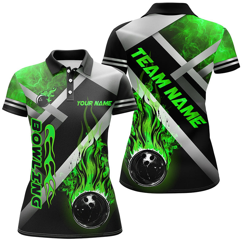 Women's Custom Black Flame Bowling Team Shirt N7574