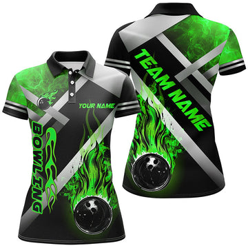 Women's Custom Black Flame Bowling Team Shirt N7574