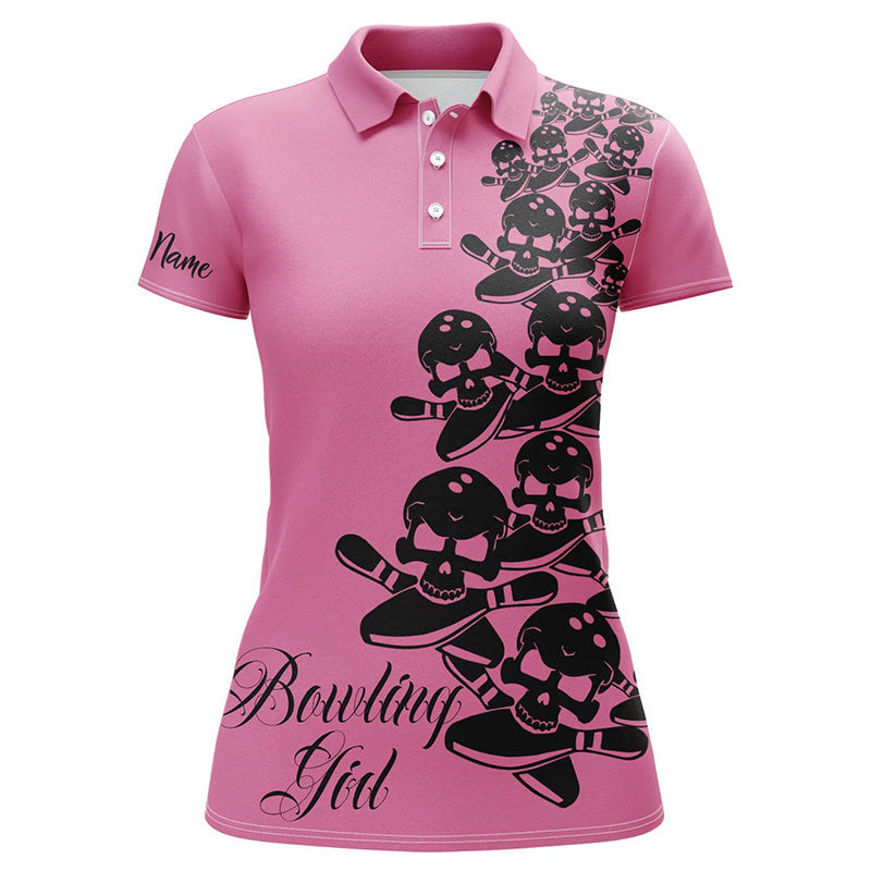 Women's Pink Skull Bowling Polo Shirt N5844