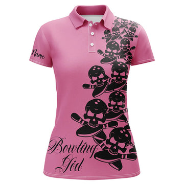 Women's Pink Skull Bowling Polo Shirt N5844