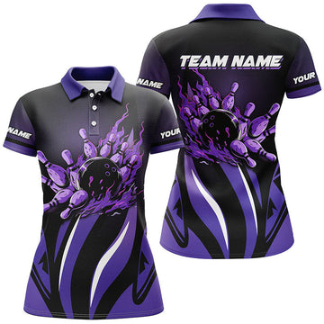 Women's Purple Bowling Polo Quarter Zip Shirt N7967