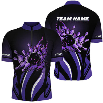 Men's Purple Custom Bowling Polo, Quarter Zip N7967