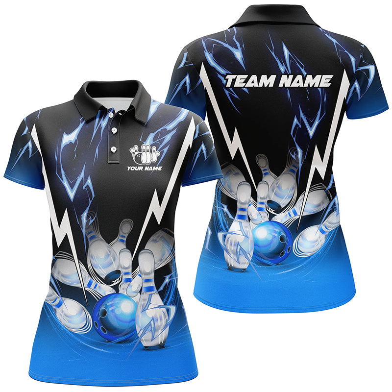 Custom Black & Blue Lightning Bowling Polo, Quarter Zip N8171