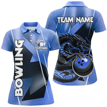 Women's Black & Blue Dragon Bowling Team Shirts N8381