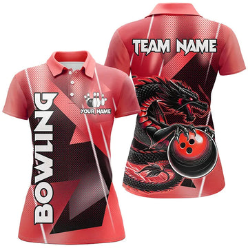 Women's Black & Red Dragon Bowling Team Shirts N8382