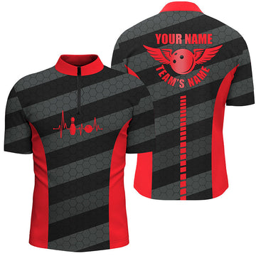Men's Red Bowling Quarter Zip Team Shirt N7219