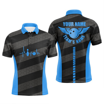 Men's Blue Custom Bowling Polo Shirt N7220