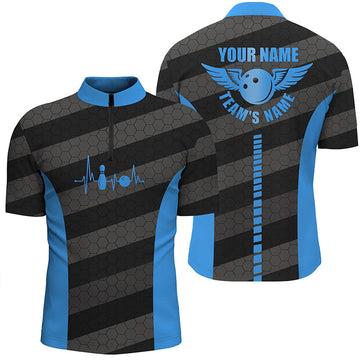 Men's Blue Bowling Quarter Zip Team Shirt N7220