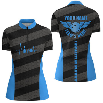 Women's Blue Quarter Zip Bowling Team Shirt N7220