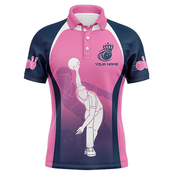 Men's Custom Blue & Pink Bowling Polo Shirts N7221