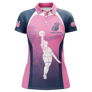 Women's Custom Blue & Pink Bowling Polo Shirt N7221