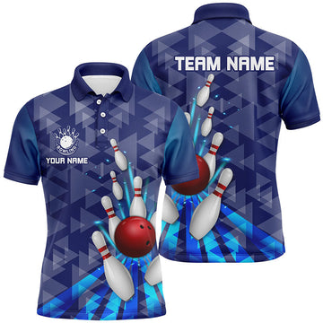 Blue Triangle Pattern Men's Bowling Shirt - Custom Camo Team Jersey N7577