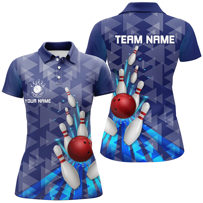 Women's Custom Camo Bowling Shirt - Blue Triangle Pattern N7577