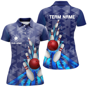 Women's Custom Camo Bowling Shirt - Blue Triangle Pattern N7577