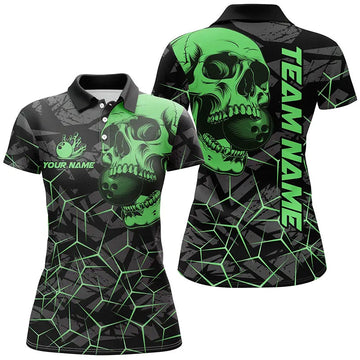 Green Skull Camo Bowling Shirt for Women - Custom Team Jersey N7715