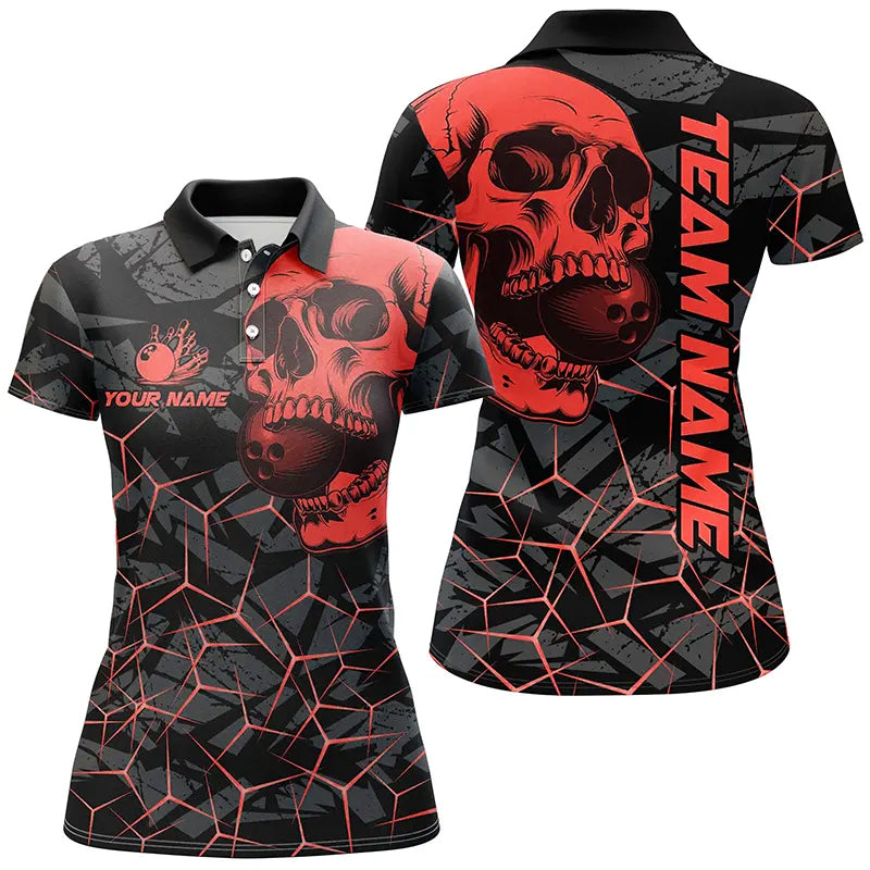 Red Skull Camo Bowling Shirt for Women - Custom Team Jersey N7716